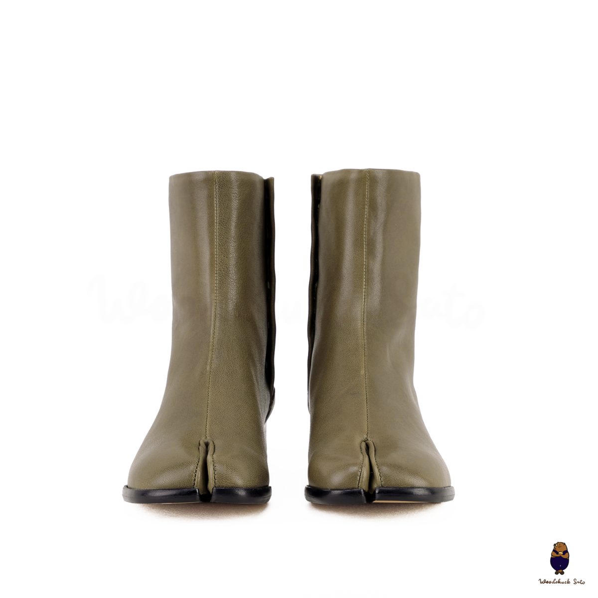 WoodchuckSato Japanese Olive Green Cow Leather Tabi Ankle Boots 3