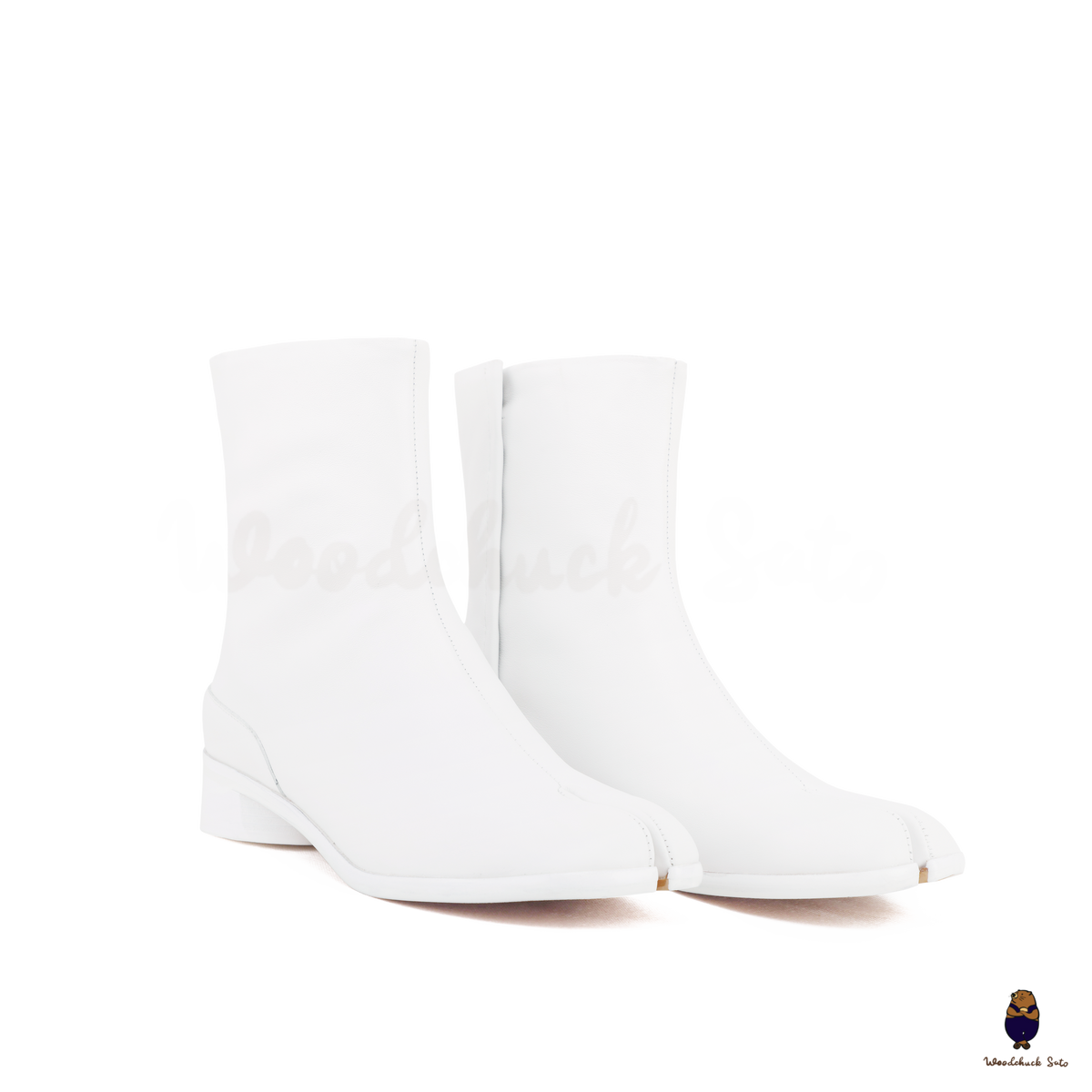WoodchuckSato Japanese White Cow Leather Tabi Ankle Boots 3 cm