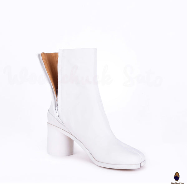 New Tabi split-Toe leather men’s women’s white boots calfskin EU35-48 6cm heel improved version