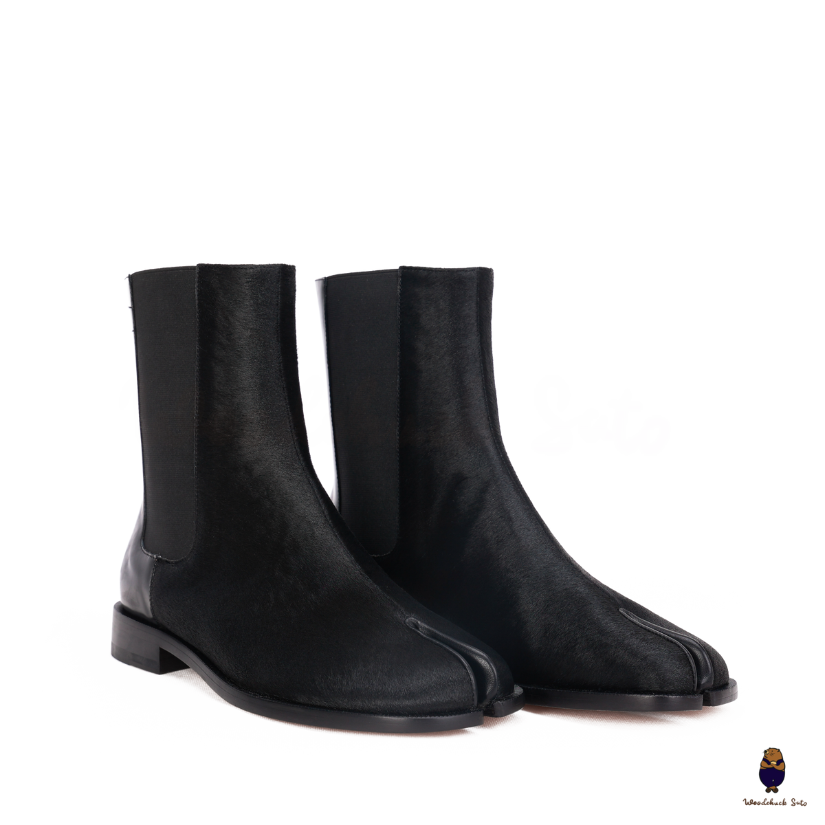 【WOOHWA】OWEN STITCH CAGO PT WoodChuckSato Women's Men's Black Tabi Split-Toe Cow Leather