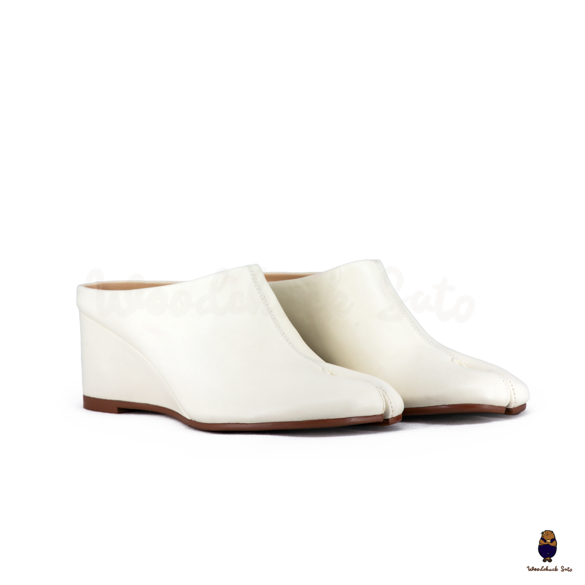 WoodchuckSato White Leather Tabi Slip-On Wedge Mules – WoodChuckSato
