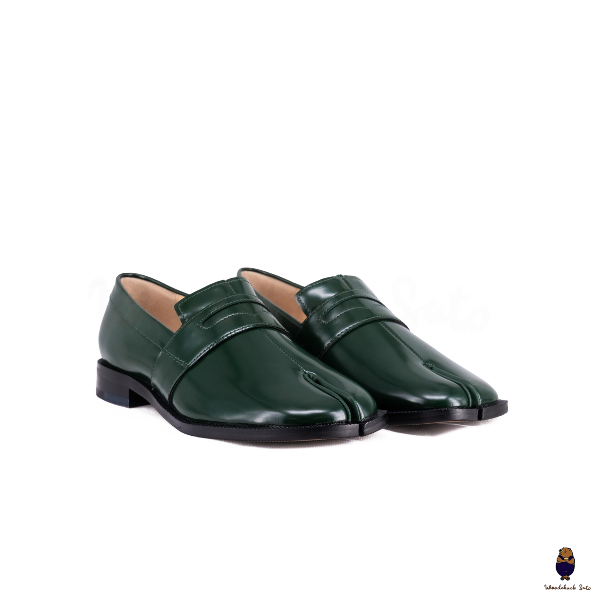 WoodchuckSato Forest Green Edge-Beaded Cow Leather Tabi