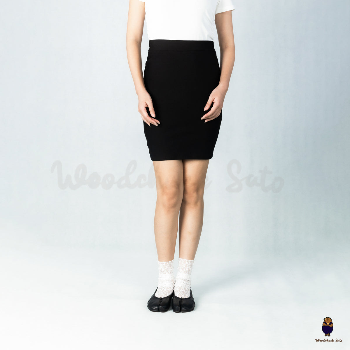 WoodchuckSato Black Leather Split-Toe Tabi Fold Ballerina Ballet