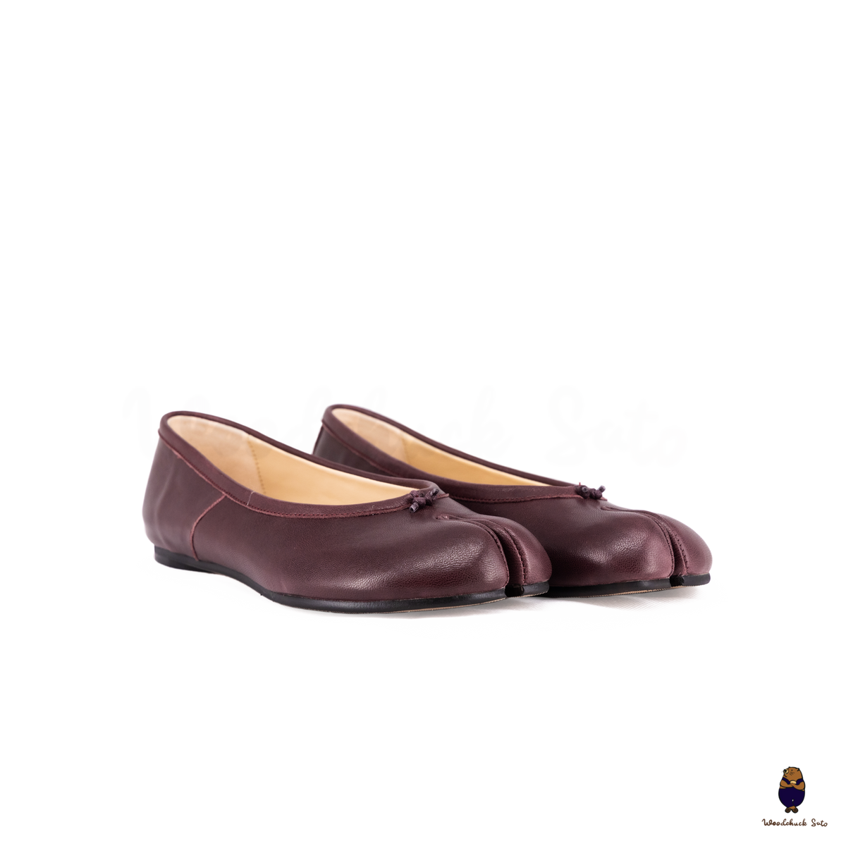 WoodchuckSato Burgundy Leather Tabi Ballet Flats
