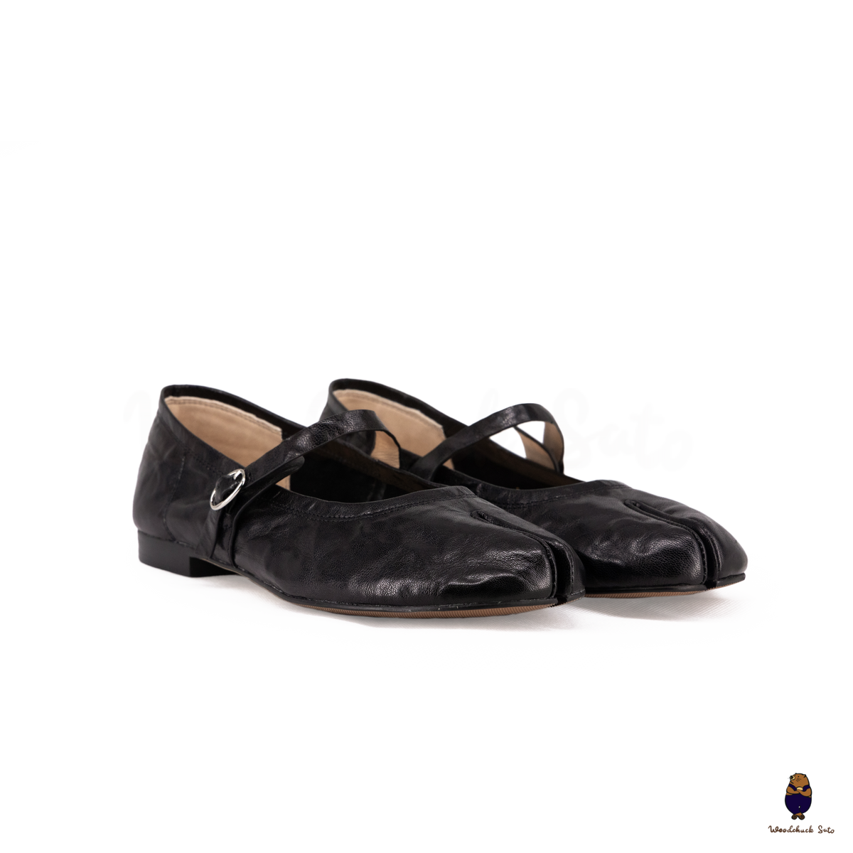 WoodchuckSato Classic Black Leather Tabi Mary Jane Flats