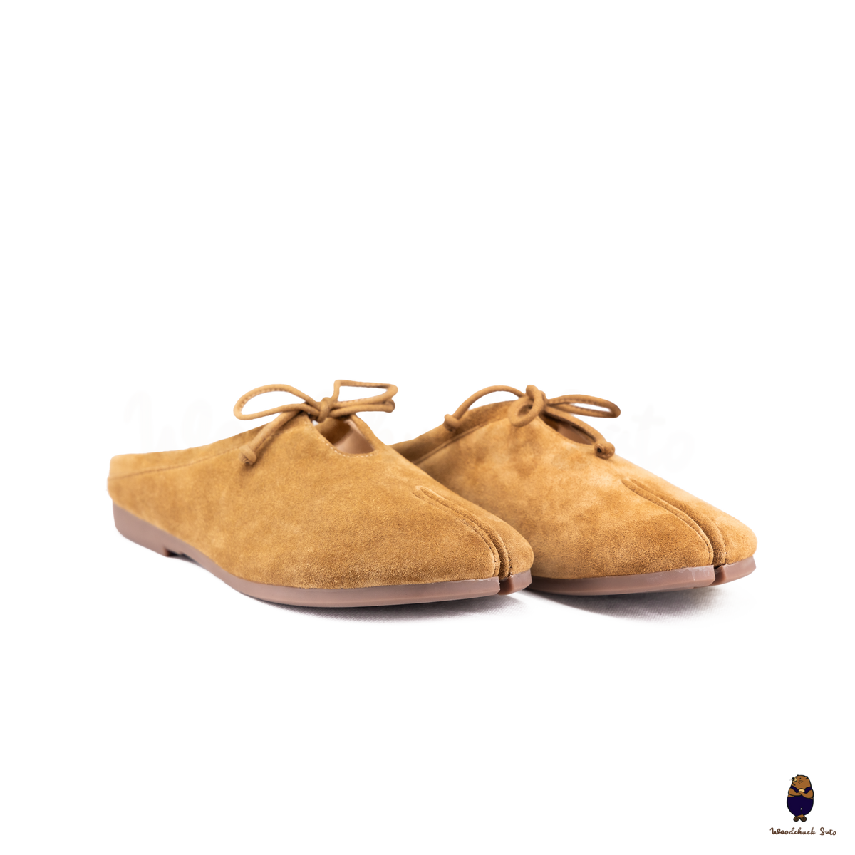 Woodchuck Sato Chestnut Brown Suede Tabi Mules Split-Toe Flats