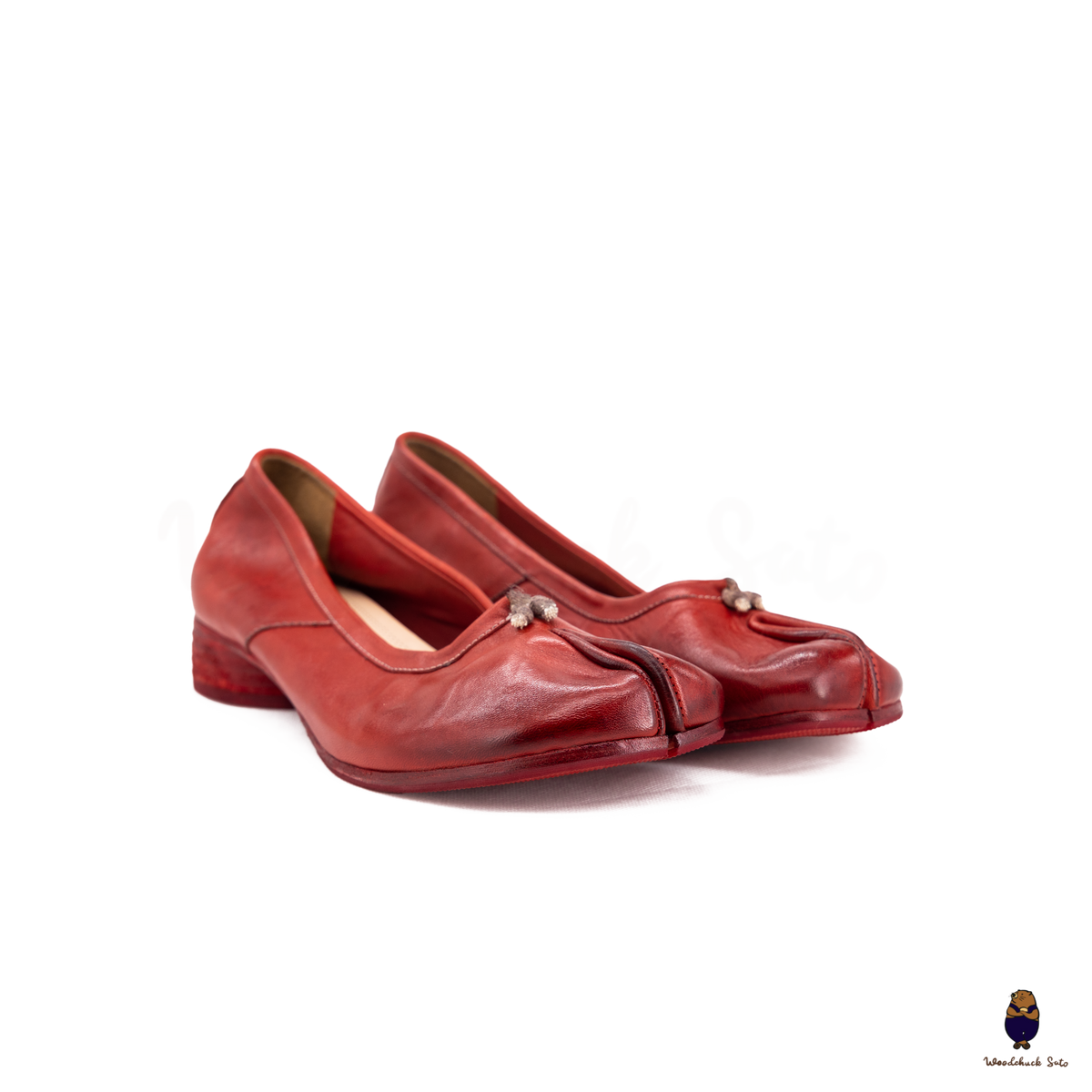 WoodchuckSato Vintage Red Horse Leather Tabi Split Toe 3cm Mule