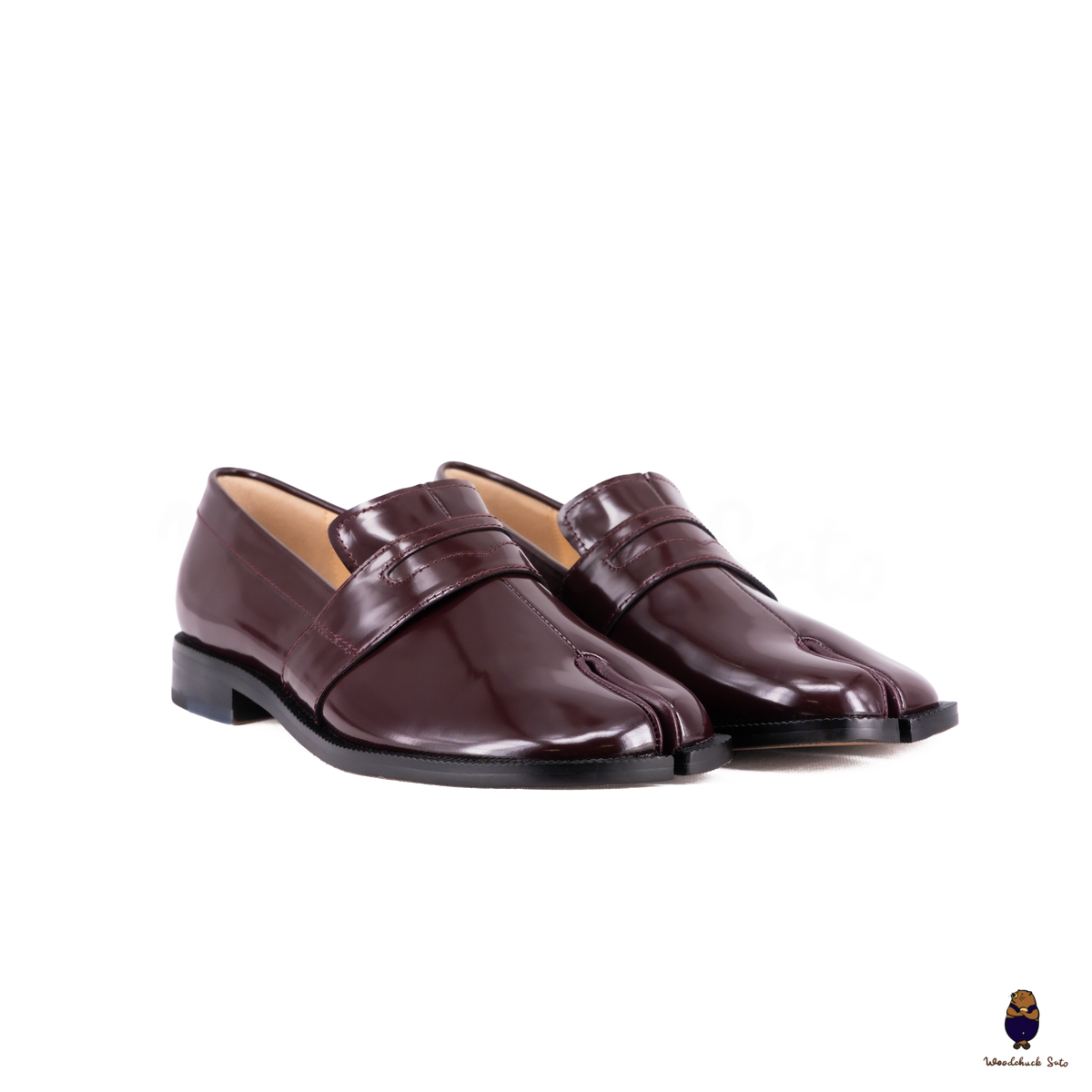 WoodchuckSato Burgundy Edge-Beaded Cow Leather Penny Strap Tabi