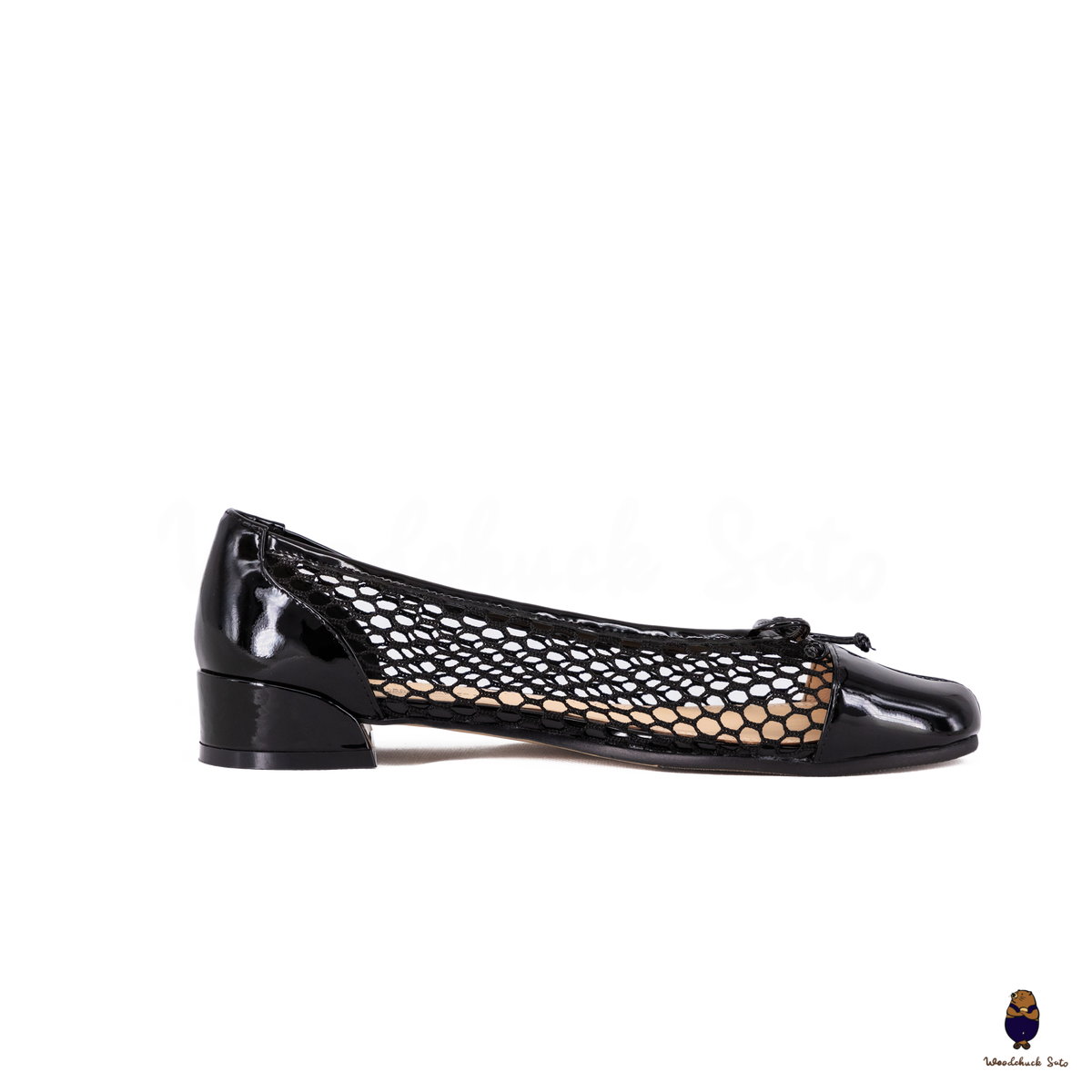 透かし 彫り メッシュ バレエ Mesh ballet flats Black TT GO GREEN Collection - Black transparent mesh ballet flats
