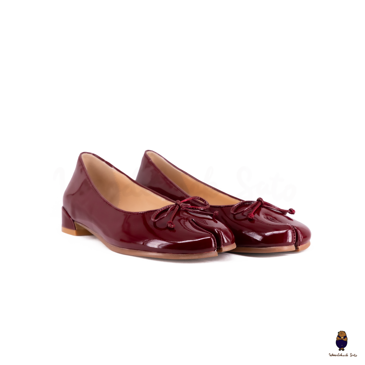 WoodchuckSato Burgundy Patent Leather Tabi Ballet Flats with