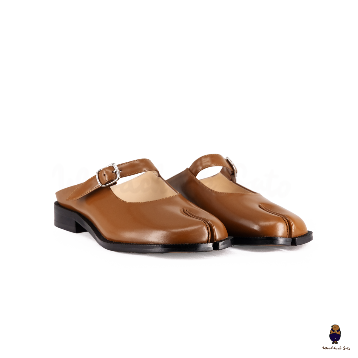 WoodchuckSato Brown Edge-Beaded Cowhide Leather Tabi Mary Jane
