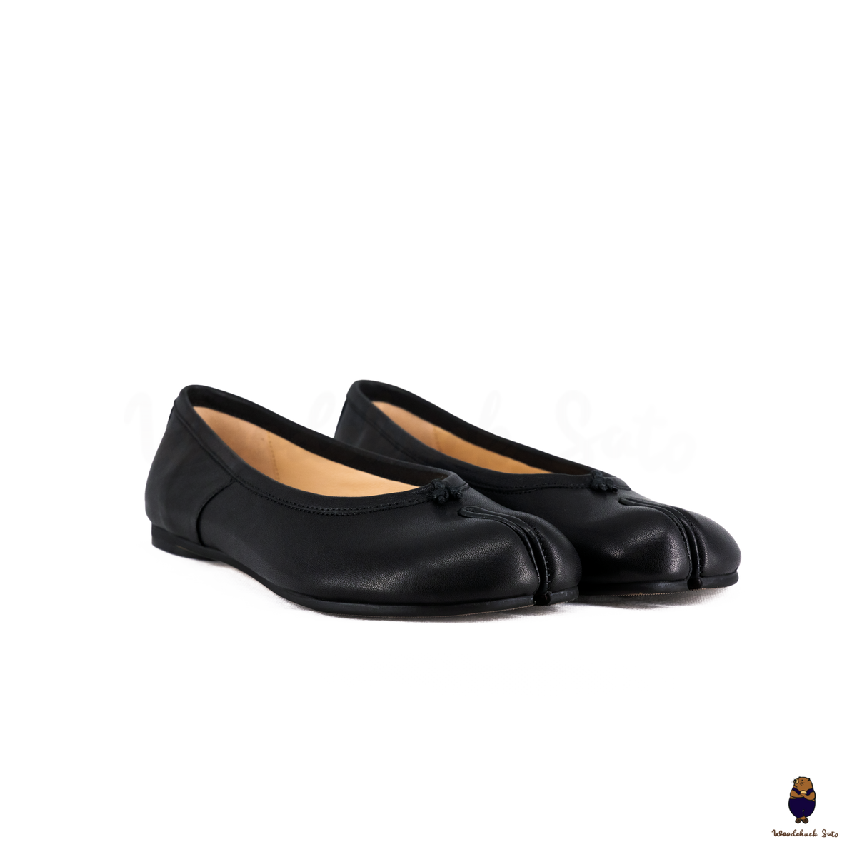 WoodchuckSato Japanese Black Leather Split-Toe Tabi Ballerina