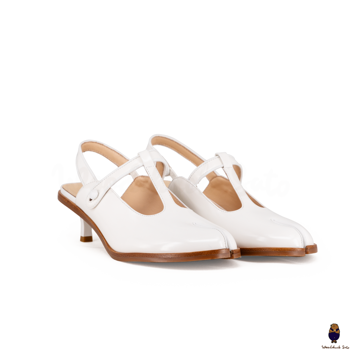 WoodchuckSato Tabi Split-Toe Slingback White Mary Jane Heels