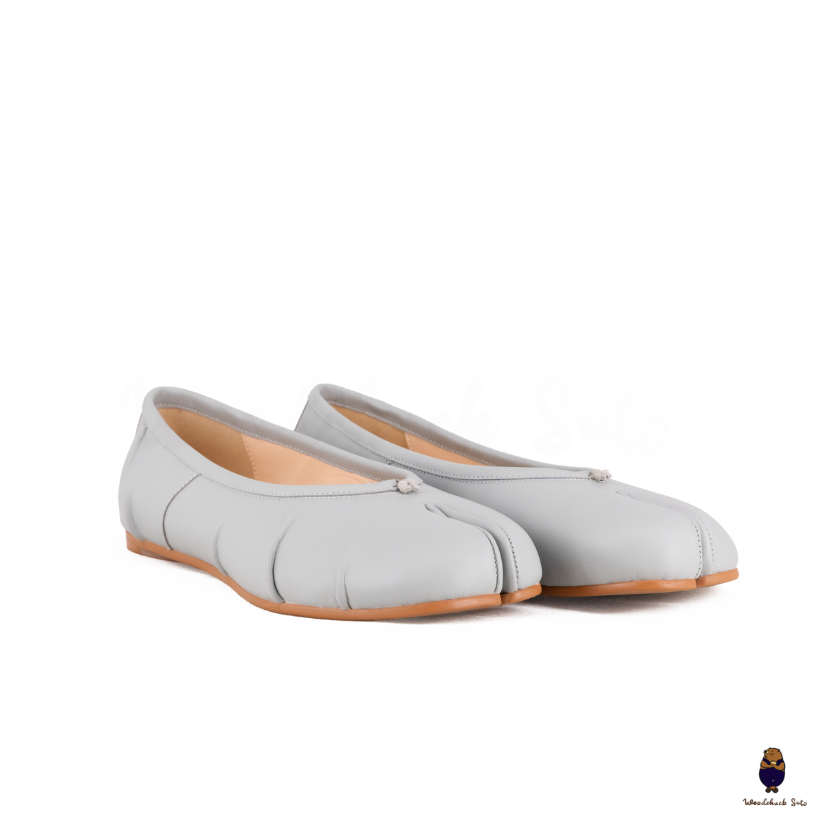 WoodchuckSato Blue Fold Leather Split-Toe Tabi Fold Ballerina