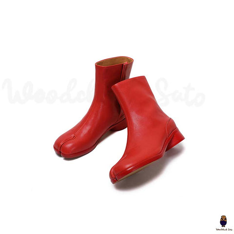 Bottes Tabi en cuir rouge à bout fendu pour femme/homme avec hauteur de talon de 3 cm EU35-48