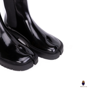 WoodChuckSato Bottines Chelsea élastiques en cuir de vache à bout fendu Tabi pour homme et femme avec semelle épaisse à crampons, tailles EU 35-47