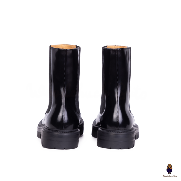 WoodChuckSato Damen Herren Schwarze Tabi Split-Toe-Chelsea-Chelsea-Stiefel aus Rindsleder mit klobiger Profilsohle, Größen EU 35–47