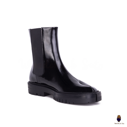 WoodChuckSato Women's Men's Black Tabi Split-Toe Cow Leather