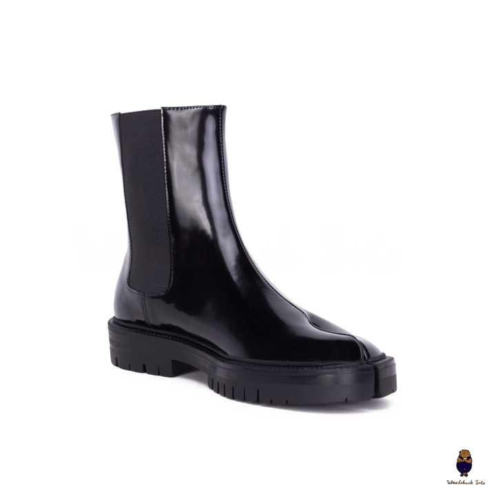 WoodChuckSato Bottines Chelsea élastiques en cuir de vache à bout fendu Tabi pour homme et femme avec semelle épaisse à crampons, tailles EU 35-47