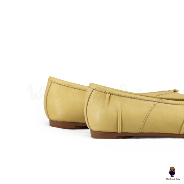 WoodchuckSato Cream Yellow Fold Leather Tabi Ballet Flats