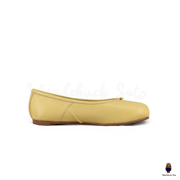 WoodchuckSato Cream Yellow Fold Leather Tabi Ballet Flats