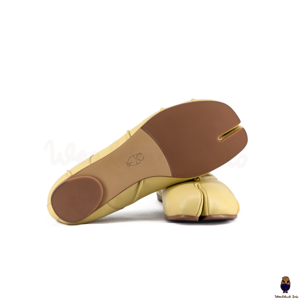 WoodchuckSato Cream Yellow Fold Leather Tabi Ballet Flats
