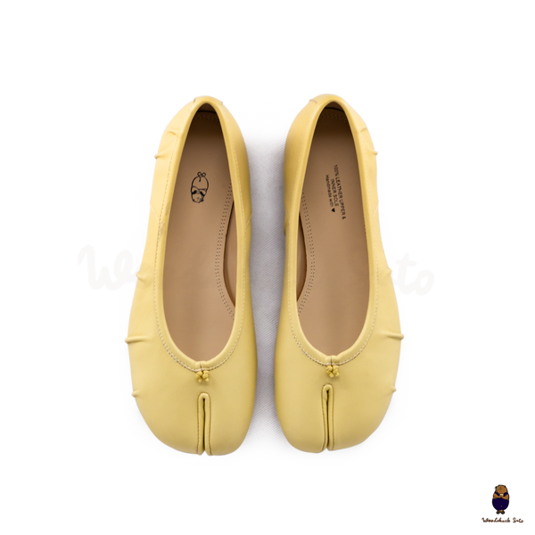 WoodchuckSato Cream Yellow Fold Leather Tabi Ballet Flats