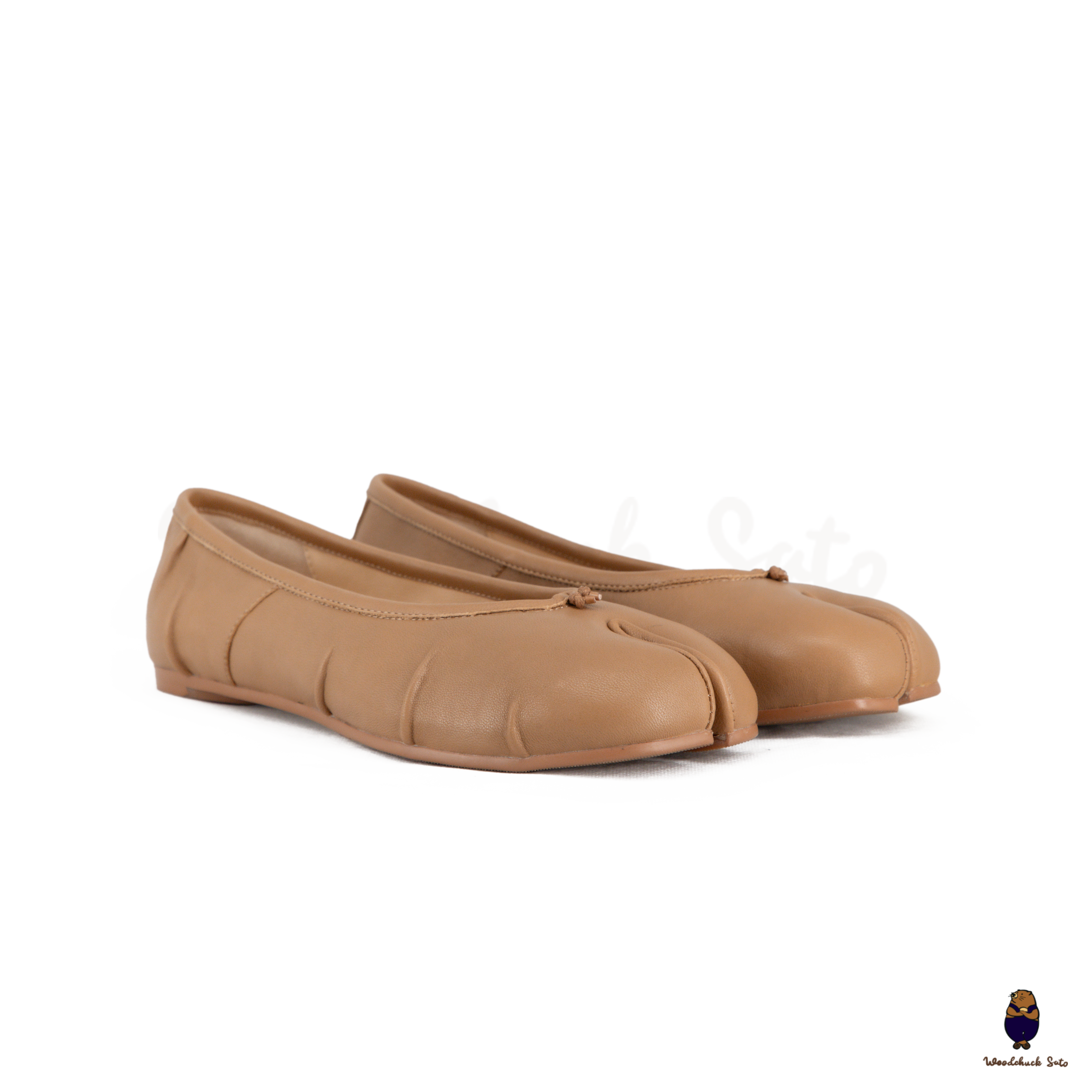 WoodchuckSato Milk Tea Beige Fold Leather Tabi Ballet Flats