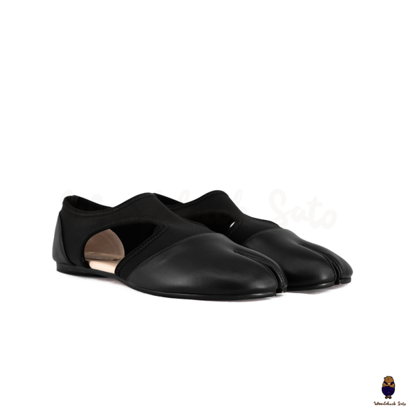 WoodchuckSato Black Leather & Lycra Tabi Cut-Out Flats