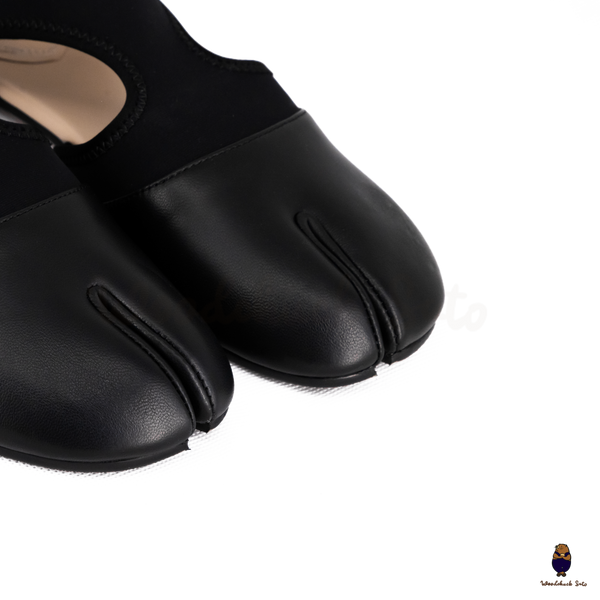 WoodchuckSato Black Leather & Lycra Tabi Cut-Out Flats
