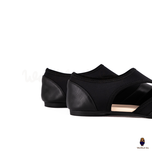 WoodchuckSato Black Leather & Lycra Tabi Cut-Out Flats