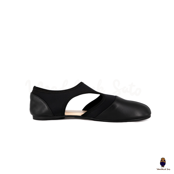 WoodchuckSato Black Leather & Lycra Tabi Cut-Out Flats