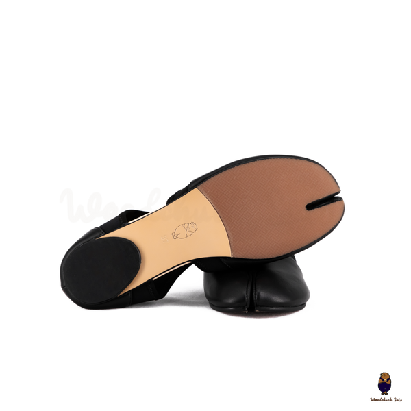 WoodchuckSato Black Leather & Lycra Tabi Cut-Out Flats