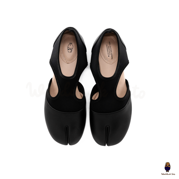 WoodchuckSato Black Leather & Lycra Tabi Cut-Out Flats