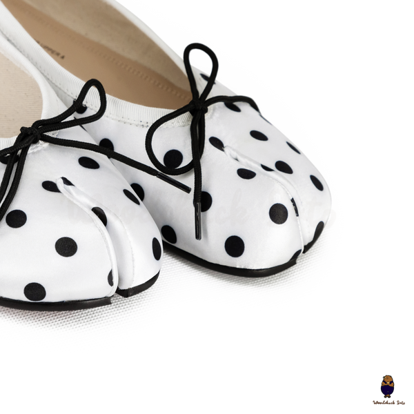 WoodchuckSato White Polka Dot Vegan Bow Tabi Ballet Flats