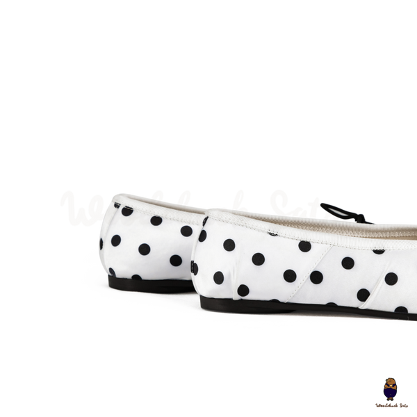 WoodchuckSato White Polka Dot Vegan Bow Tabi Ballet Flats