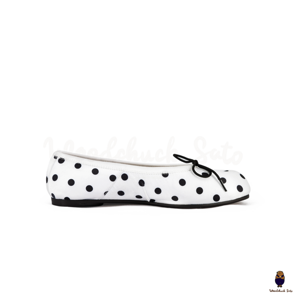 WoodchuckSato White Polka Dot Vegan Bow Tabi Ballet Flats