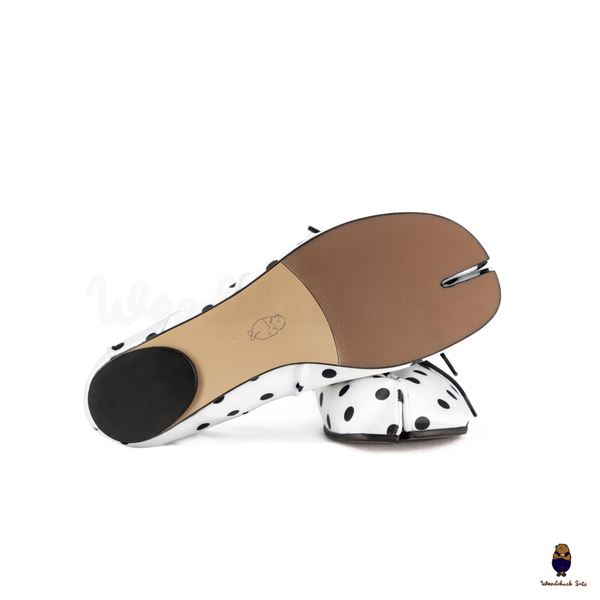 WoodchuckSato White Polka Dot Vegan Bow Tabi Ballet Flats
