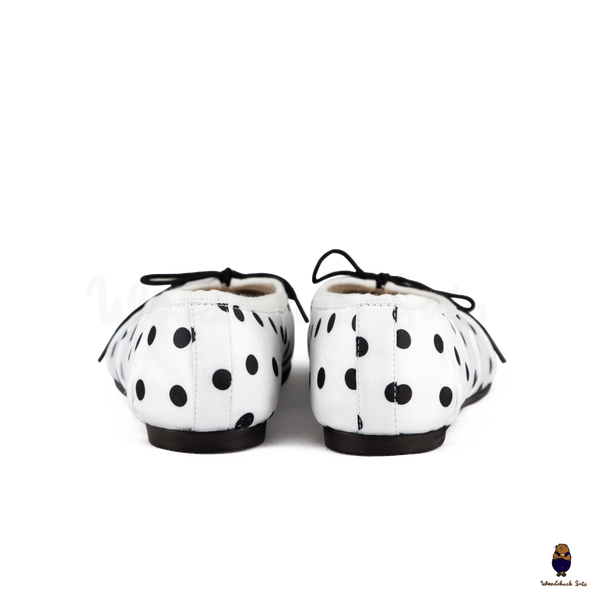 WoodchuckSato White Polka Dot Vegan Bow Tabi Ballet Flats