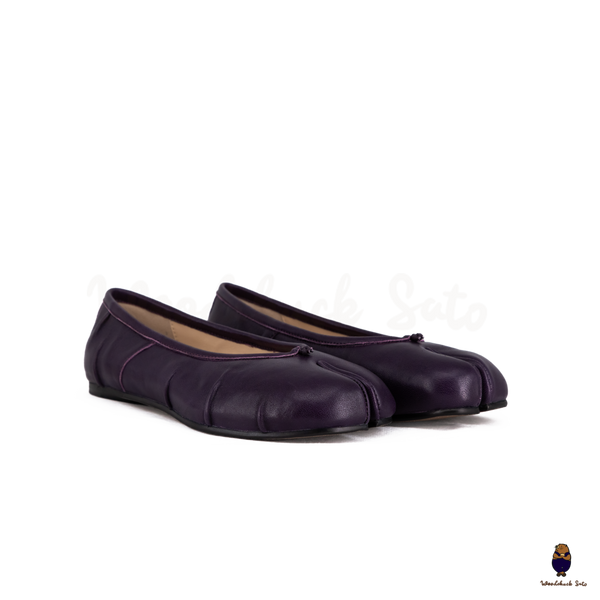 WoodchuckSato Deep Plum Fold Leather Tabi Ballet Flats