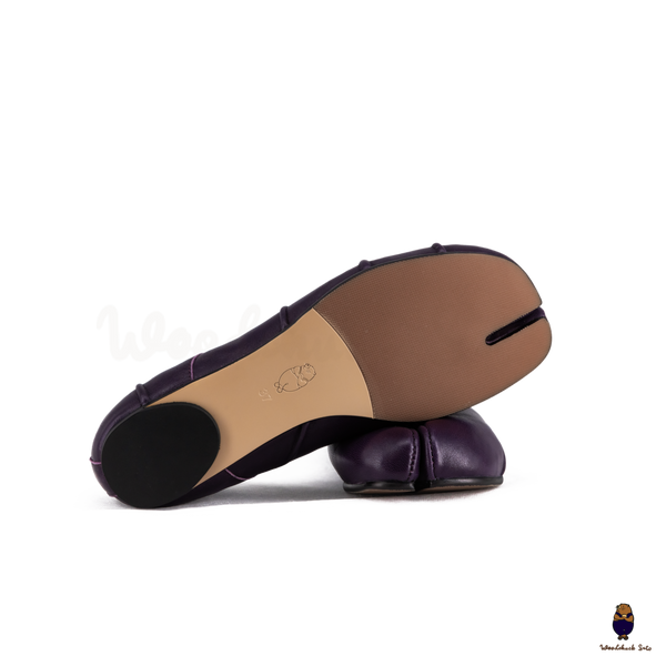 WoodchuckSato Deep Plum Fold Leather Tabi Ballet Flats