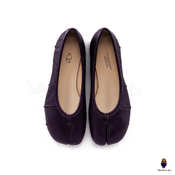 WoodchuckSato Deep Plum Fold Leather Tabi Ballet Flats