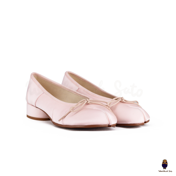 WoodchuckSato Pink Vegan Bow Tabi Ballet Heels