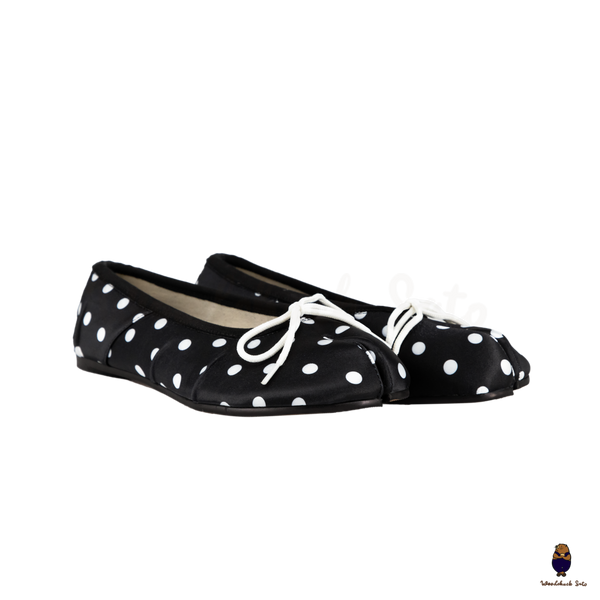 WoodchuckSato Black Polka Dot Vegan Bow Tabi Ballet Flats