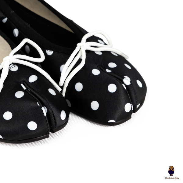 WoodchuckSato Black Polka Dot Vegan Bow Tabi Ballet Flats