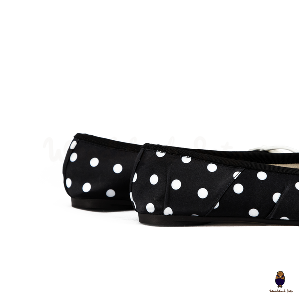 WoodchuckSato Black Polka Dot Vegan Bow Tabi Ballet Flats
