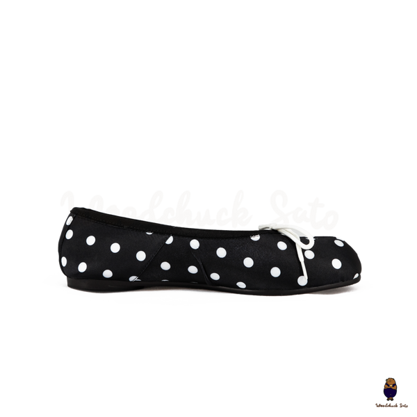 WoodchuckSato Black Polka Dot Vegan Bow Tabi Ballet Flats
