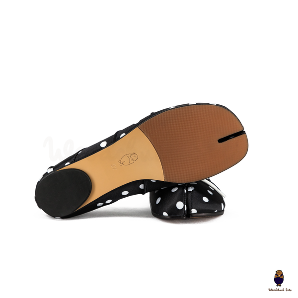 WoodchuckSato Black Polka Dot Vegan Bow Tabi Ballet Flats