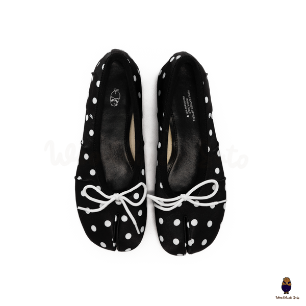 WoodchuckSato Black Polka Dot Vegan Bow Tabi Ballet Flats