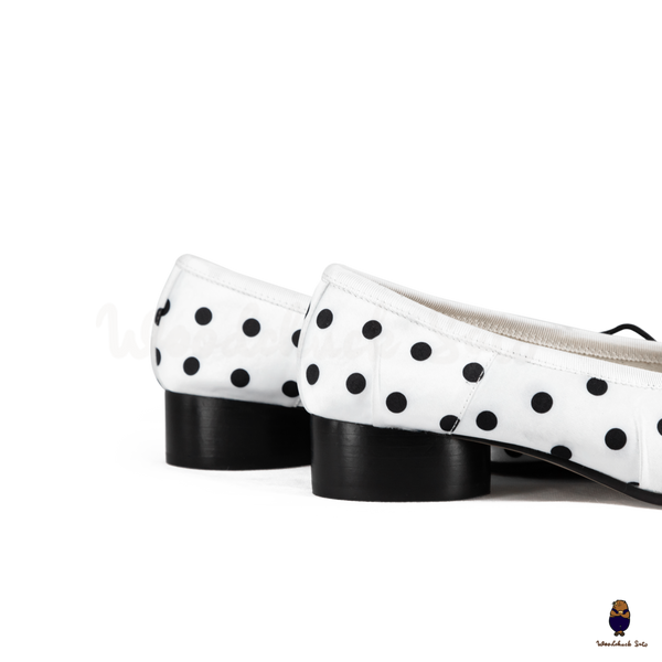 WoodchuckSato White Polka Dot Vegan Bow Tabi Ballet Heels
